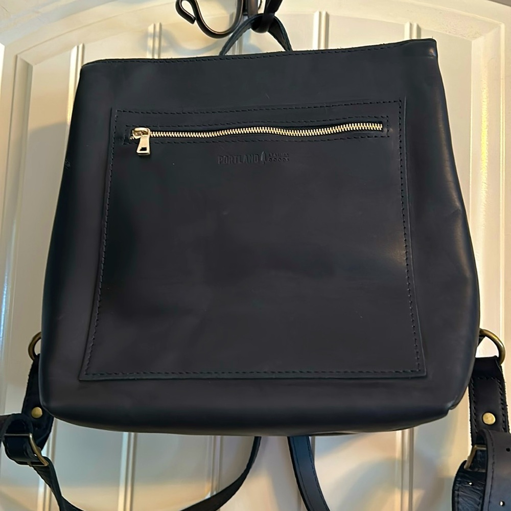 Portland Leather Goods smooth black leather tote backpack